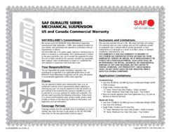 SAF DuraLite Series Mechanical Suspension Commercial Warranty Certificate for US & Canada