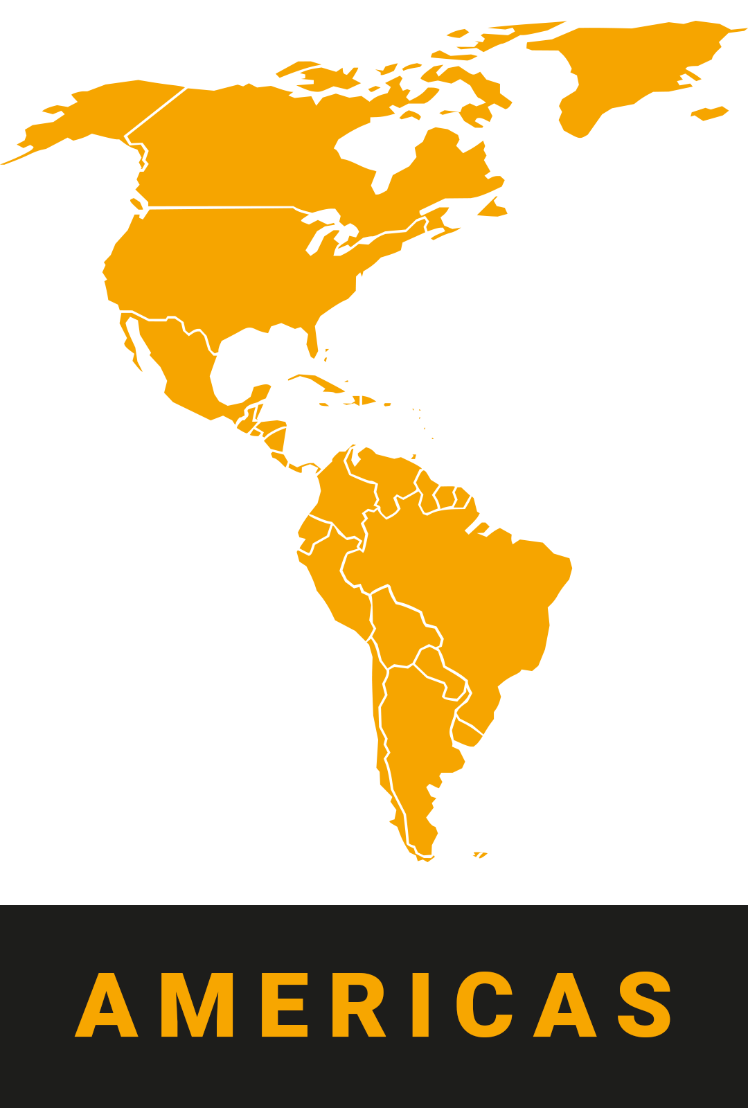 Karte, die die Amerikas in Orange hervorhebt, darunter mit "AMERICAS" beschriftet.