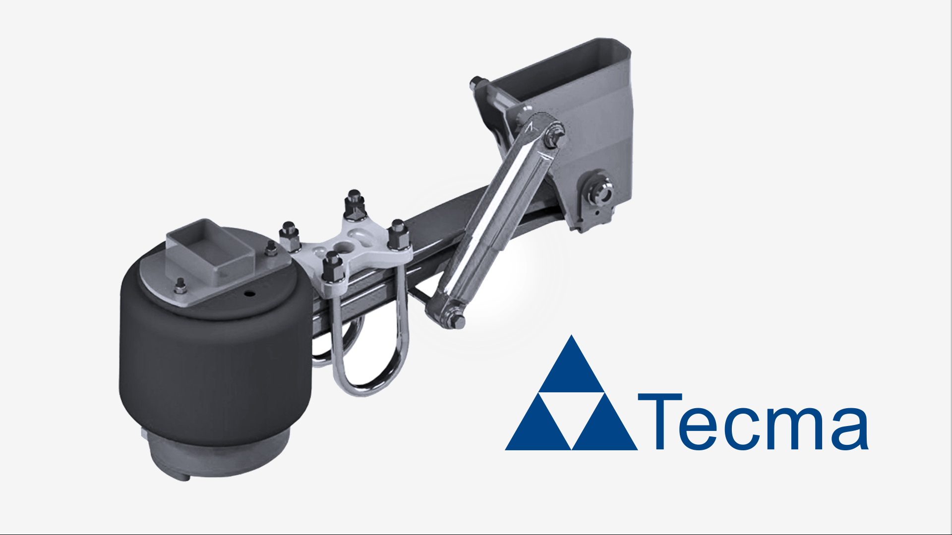 Tecma suspension component by SAF-HOLLAND, featuring a metal arm and air spring, logo in bottom right.