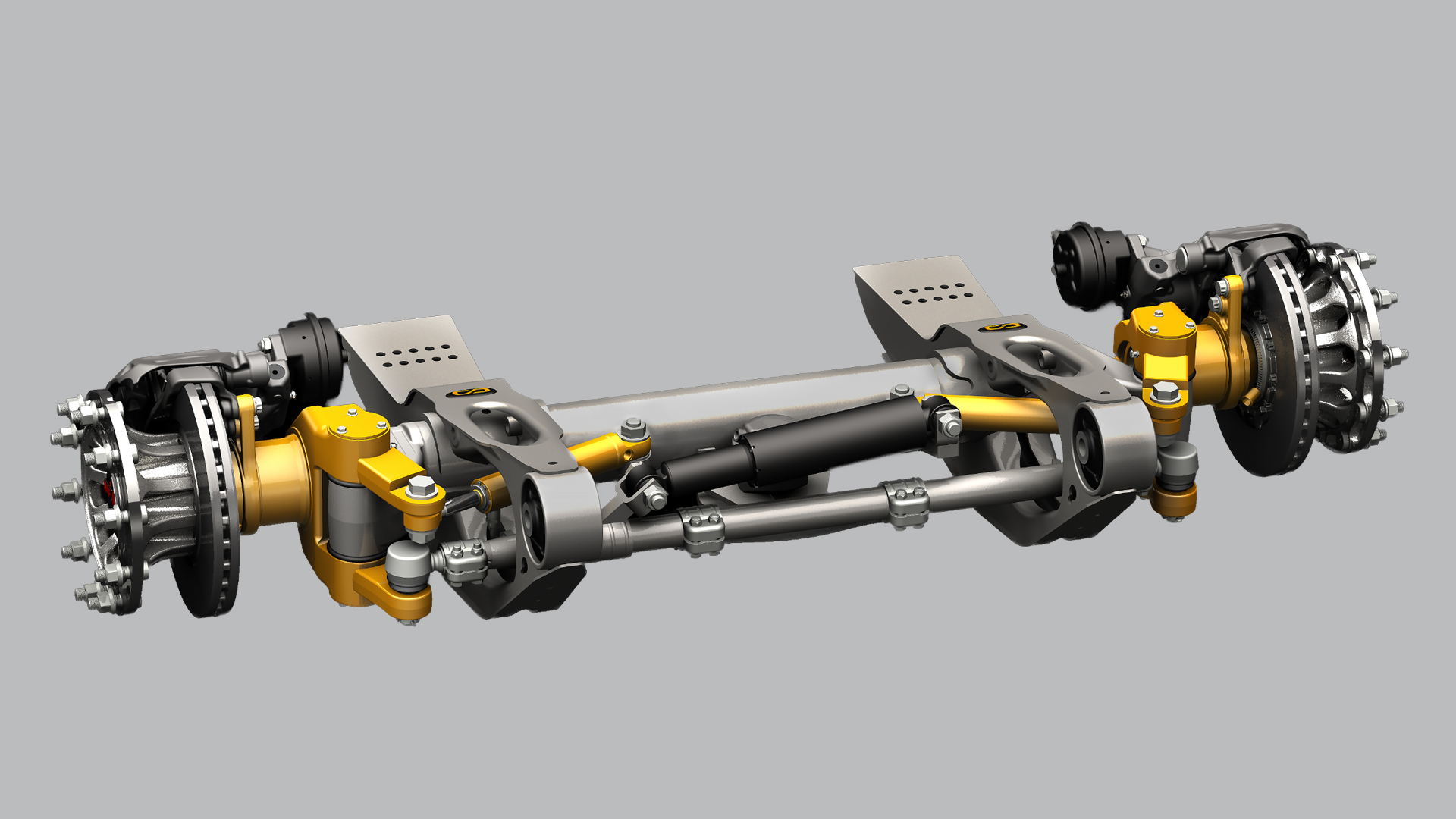 Image of SAF INTRA axle with special steering system on gray background