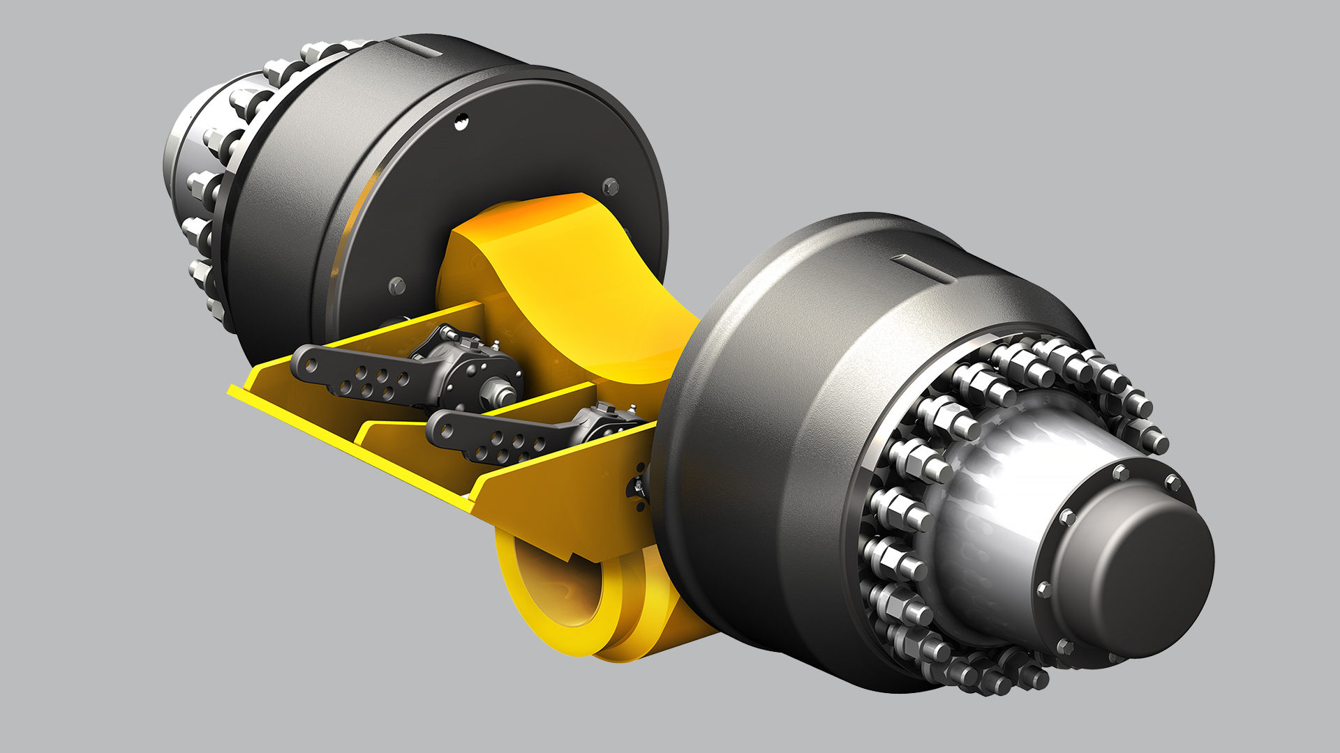 silver and orange swivel axle on grey background