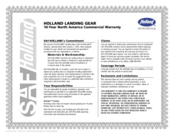 HOLLAND Landing Gear 10-Year North America Commercial Warranty Certificate