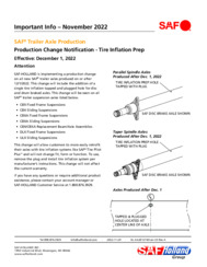 SAF Trailer Axle Production Change Notification Bulletin for Tire Inflation Prep