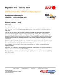 Production to Resume for Tire Pilot™ Plus (TPP) OEM Kits