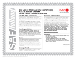 SAF ULX40 Mechanical Suspension Axle & Slider System Commercial Warranty Certificate for US & Canada