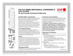 SAF DLX Series Mechanical Suspension & Axle System US and Canada Commercial Warranty Cetrificate
