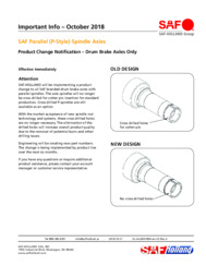 SAF Parallel (P-Style) Spindle Axles Change Bulletin for Drum Brake Axles Only