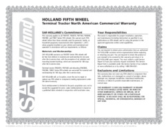 Holland Terminal Tractor Fifth Wheel North American Commercial Warranty Certificate