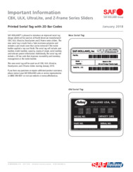Printed Serial Tag with 2D Bar Codes Bulletin for SAF CBX, ULX, UltraLite & Z-Frame Series Sliders
