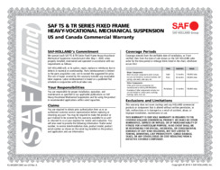 SAF TS & TR Series Fixed Frame Heavy/Vocational Mechanical Suspension Commercial Warranty Certificate for US & Canada