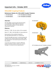 Retirement Notice for HOLLAND Coupler Products: CP-360, CP-400, CP-T-150, XA-T-150