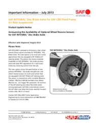 Optional Wheel Reverse Sensor Availability Bulletin for SAF INTEGRAL Disc Brake Axles