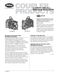 Draft Hook Retaining Nut Recall (NHTSA Recall No. 02E-041) for CP-400-H and CP-400-CA Service Bulletin (mfg between 7/18/01 and 6/18/02)