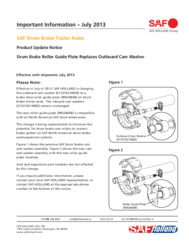 Important Info Bulletin - SAF Drum Brake Product Update Bulletin. New Roller Guide replaces washer on camshaft