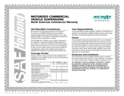 NEWAY Motorized Commercial Vehicle Suspensions Warranty Certificate for North America